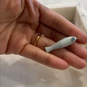 Pale Blue/White Fish Pendant -1 1/4”